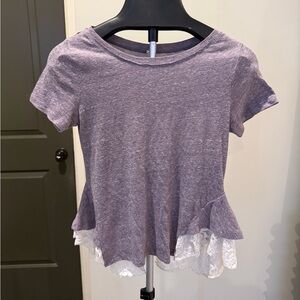 Free People Tulip Lace Tee Shirt Top Heather Purple Size S